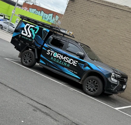 Stormside Roofing ute at a job in Cardinia